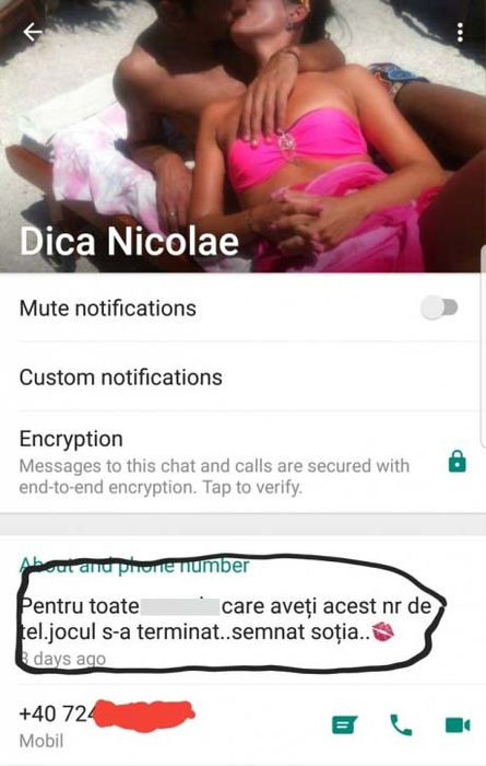 Aşa ar fi arătat statusul de WhatsApp al lui Dică înainte de schimbare (Sursă foto: romaniatv.net)