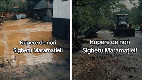Furtună devastatoare în Maramureș! S-au rupt norii în Sighetu Marmației: case inundate, copaci doborâți de vânt și grindină