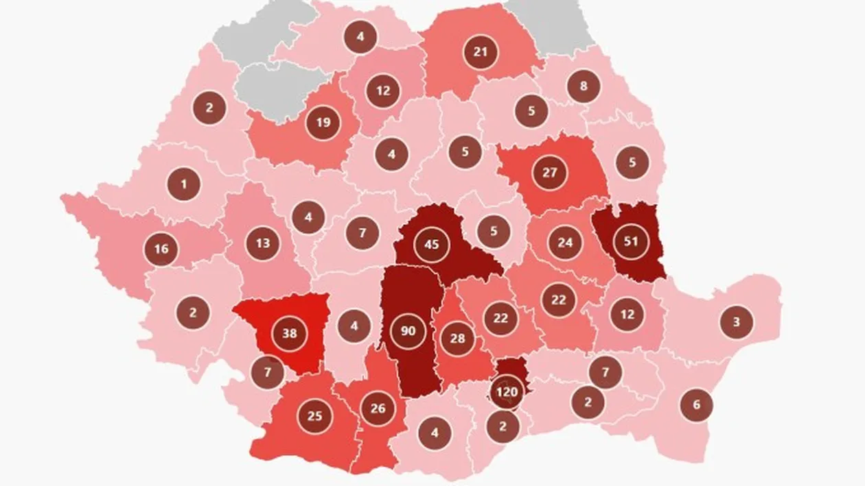 Care sunt județele cele mai afectate de noile infectări COVID-19. Capitala, peste 100 de cazuri în doar 24 de ore