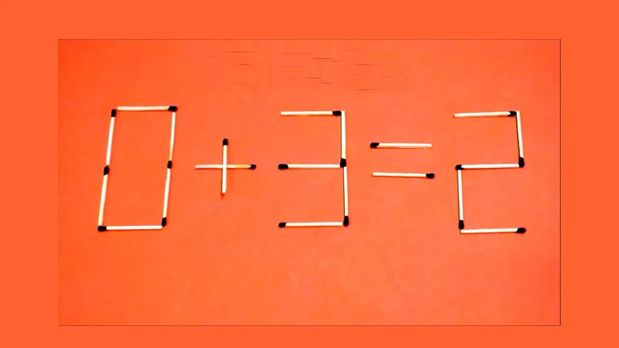 Test IQ exclusiv pentru genii | Mută un singur chibrit, pentru a corecta 0+3=2