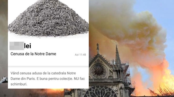 Românii au scos la vânzare pe OLX cenușă de la Catedrala Notre-Dame. Câți bani cer