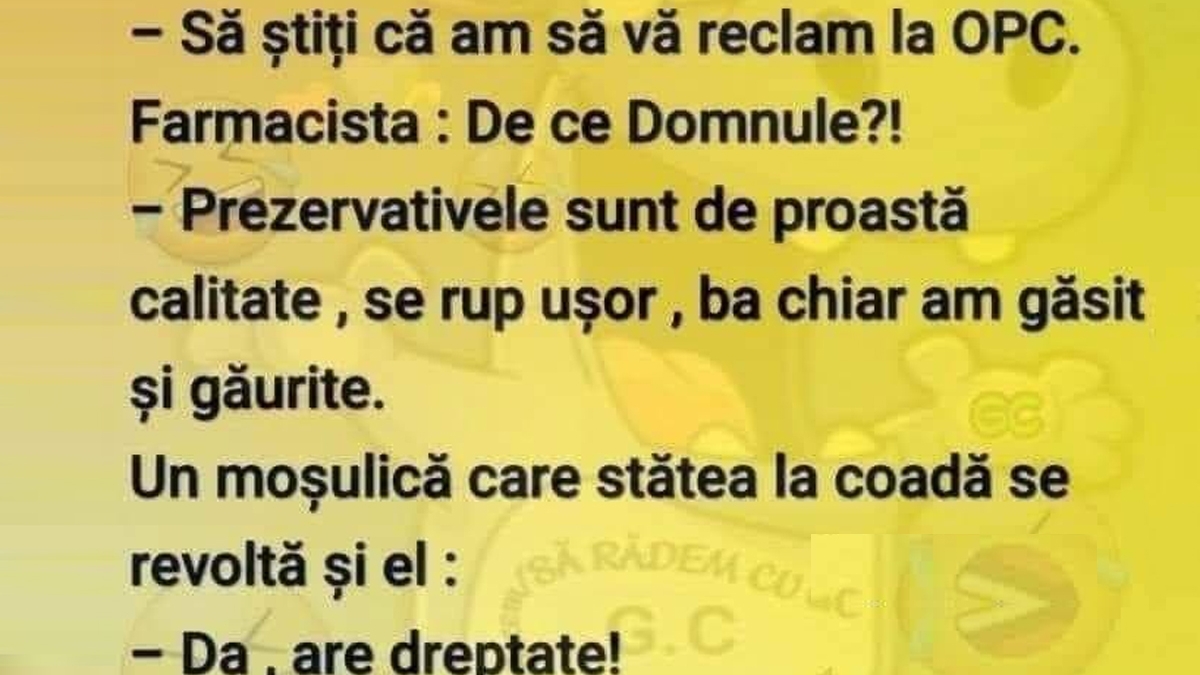 BANC | Bulă intră nervos în farmacie: "Să știți că vă reclam la OPC! Prezervativele sunt de proastă calitate"