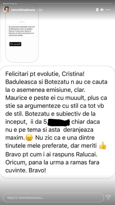 Scandal monstruos după semifinala de la Bravo, ai stil! Cristina Șișcanu, atac acid la adresa Ralucăi Bădulescu și a lui Cătălin Botezatu: “Fiecare ținută pe care o poartă e o mascaradă”