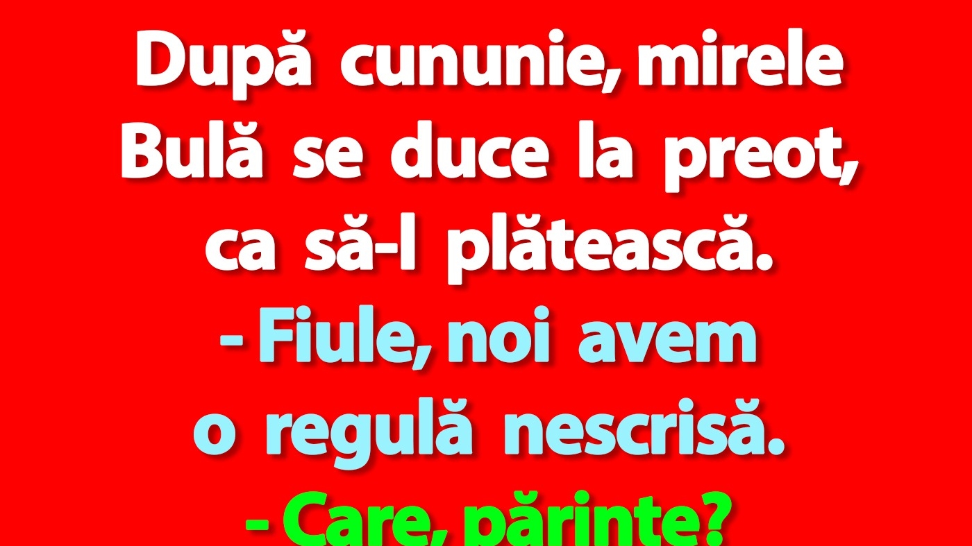 BANC | După cununie, mirele Bulă se duce la preot, ca să-l plătească