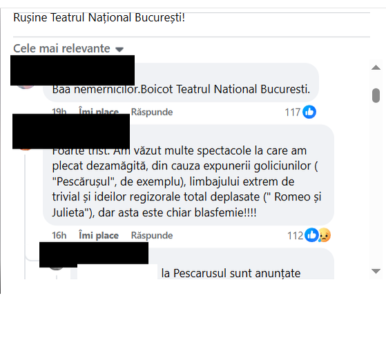 Comentariile la postarea despre piesa de teatru/ Sursa foto: Facebook