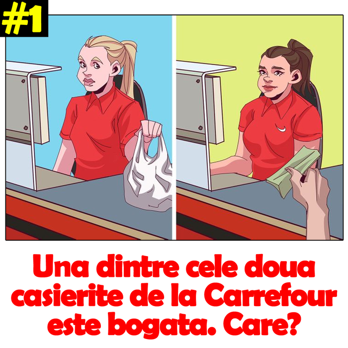 Test IQ cu 10 quiz-uri misterioase | Primul: Una dintre cele 2 casierițe de la Carrefour e bogată. Care?
