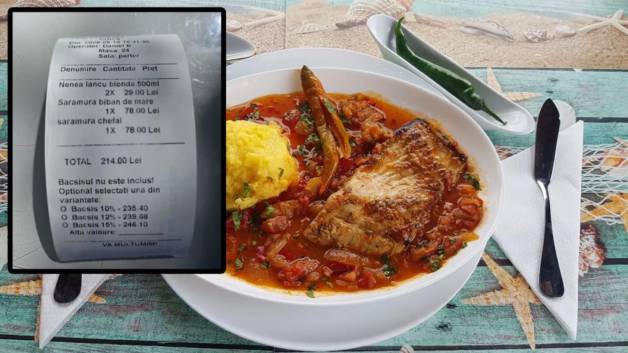 Cât au putut plăti 2 turiști pentru 2 beri și 2 porții de saramură de pește, într-un restaurant din Costinești. Când au văzut nota de plată, au crezut că apare o cifră în plus