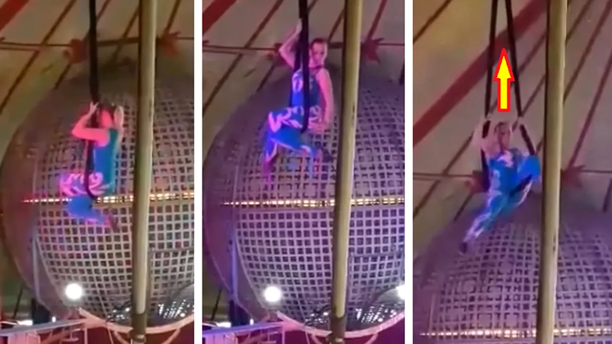 Momentul în care o acrobată cade în gol, după ce coarda de susţinere s-a rupt. Au urmat scene traumatizante la spectacolul de circ în Hunedoara | VIDEO