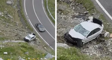 S-a oprit pe Transfăgărășan să facă poze, iar mașina i-a căzut într-o râpă. Șoferița uitase să tragă frâna de mână