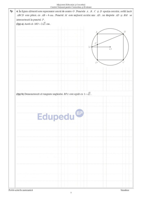 Simulare Evaluarea Națională 2026 subiectele la Matematică. Sursa foto: EduPedu