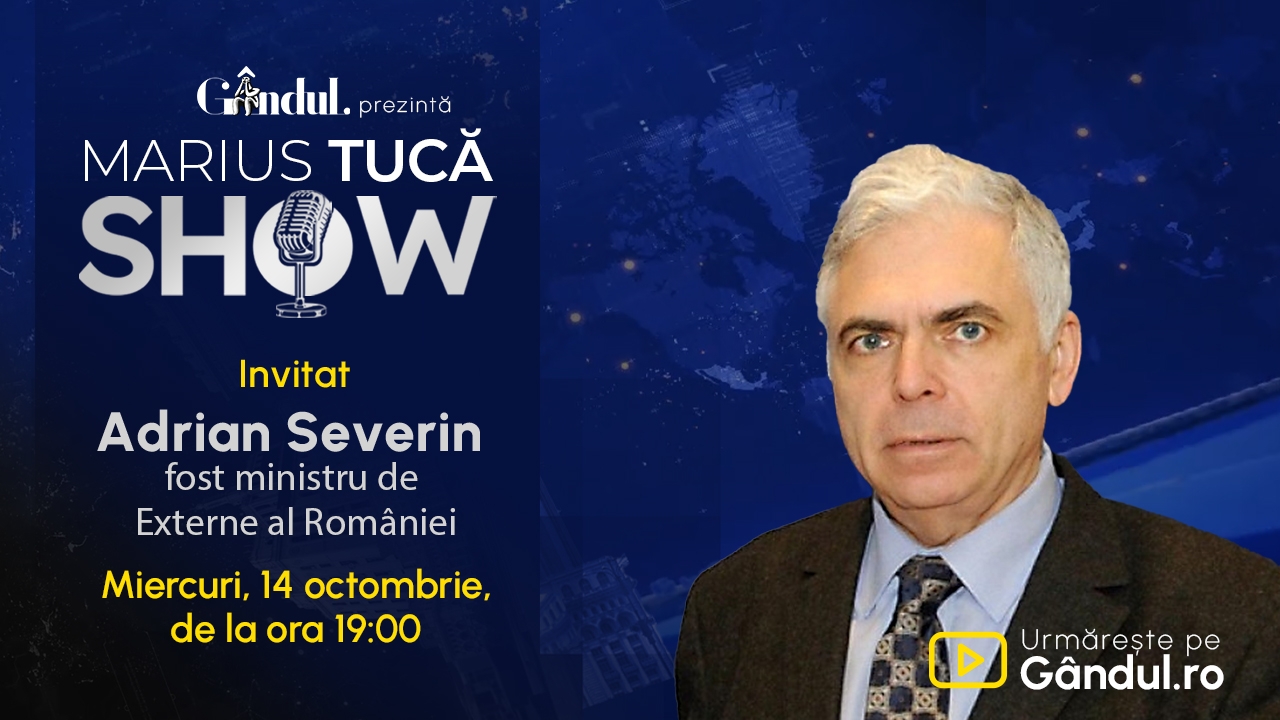 Marius Tucă Show începe miercuri, 14 octombrie, de la ora 19.00, live pe Gândul. Invitat: Adrian Severin