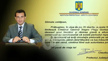 Prefetul Constantei a impartit flyere cu atentionari legate de cimitirul central, cu poza lui pe spate!