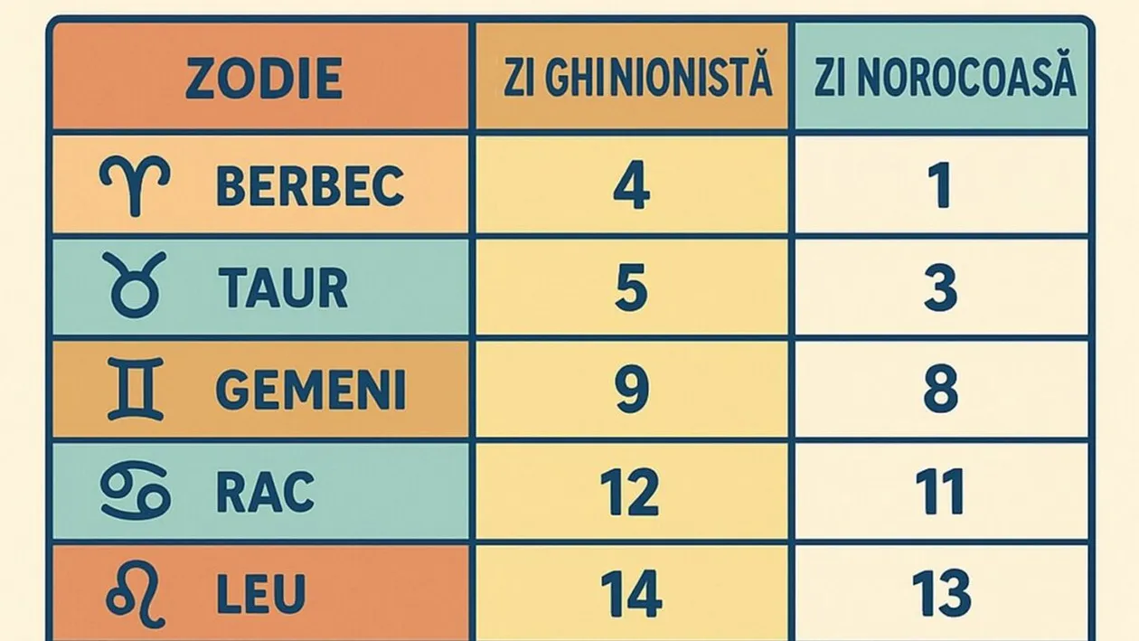 TABEL ZODII | Care va fi cea mai ghinionistă/norocoasă zi din octombrie 2025, pentru fiecare zodie în parte