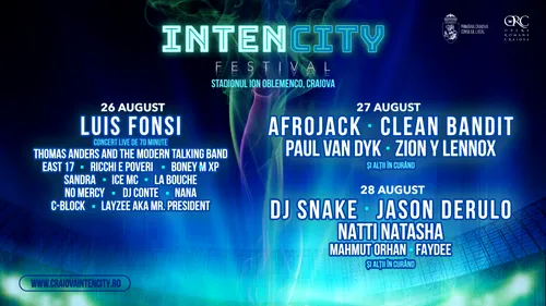 (P) Craiova găzduiește, între 26 și 28 august, unul dintre marile festivaluri de muzică ale anului: IntenCity
