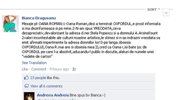 Bianca Dragusanu ii da replica Oanei Roman: E prost informata si isi bate joc de Oxfordul pe care l-a absolvit!