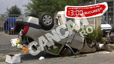 Grav accident in zona podului Pipera! O masina s-a rasturnat si trei persoane au fost ranite!