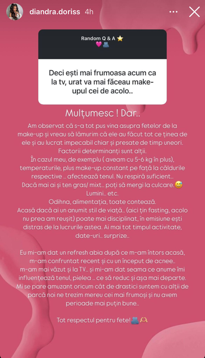 Diandra, probleme cu tenul /Foto: Instagram