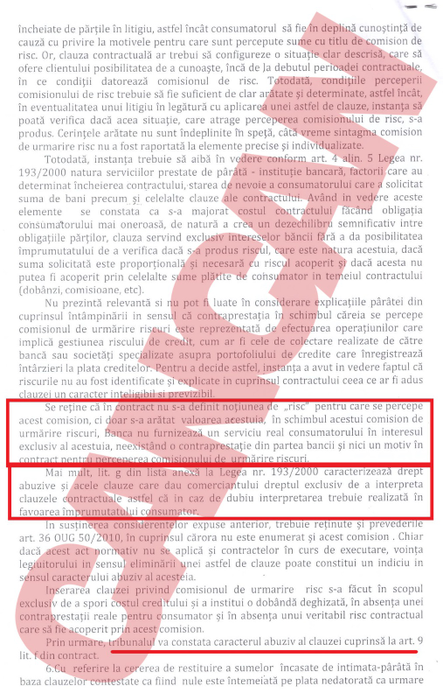 Comisionul de riscuri din contractul femeii de serviciu cu banca