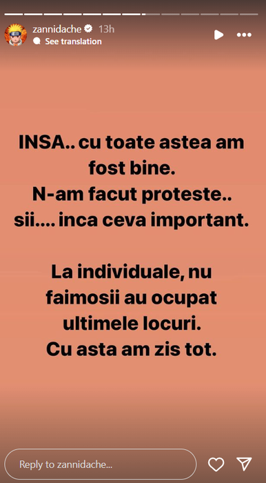 Postarea făcută de Zanni / Foto: Instagram
