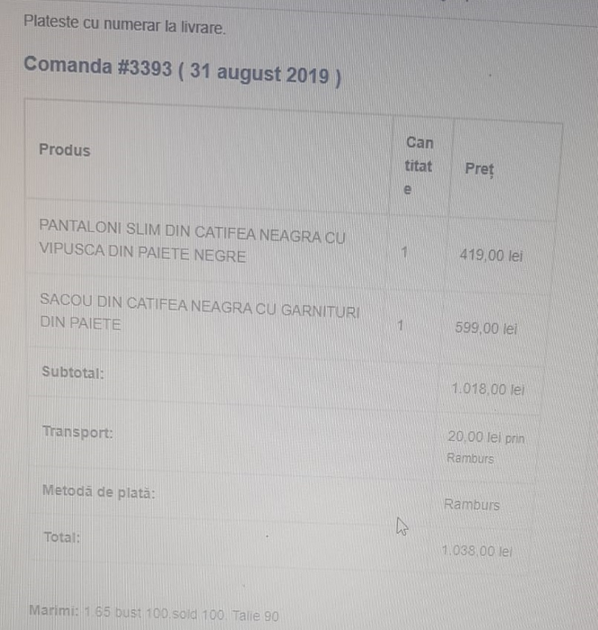 Produsele comandate de la firma Cristinei Spătar