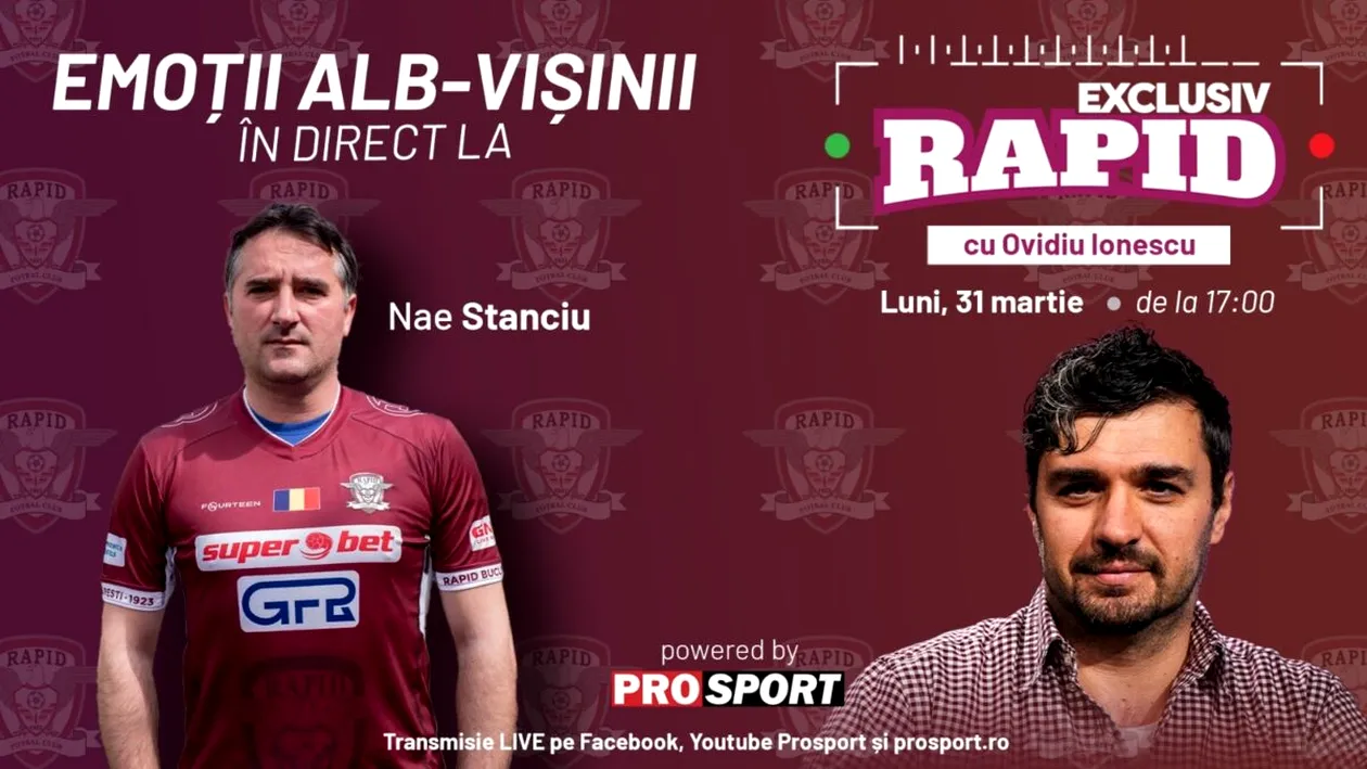 Legendarul Nae Stanciu este invitatul special de astăzi la EXCLUSIV RAPID. Intrăm în direct cu voi de la ora 17:00 pe YouTube - ProSport