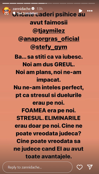 Postarea făcută de Zanni / Foto: Instagram