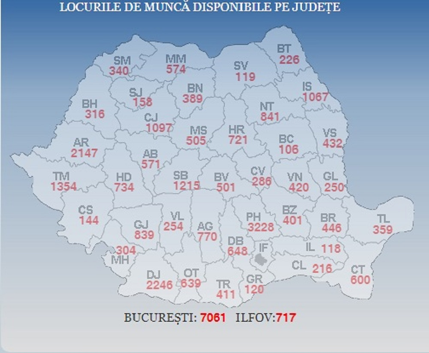Aproape 34.000 de locuri de muncă disponibile în România, în 8 noiembrie 2018. Vezi cum sunt repartizate pe județe – HARTĂ