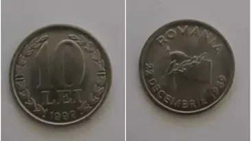 Prețul ireal la care se vinde o monedă de 10 lei din 1992, acum, în anul 2023. A fost emisă pentru comemorarea Revoluției