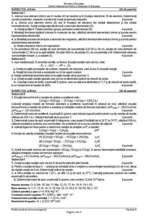 Subiectele la Chimie Anorganică (Part II)