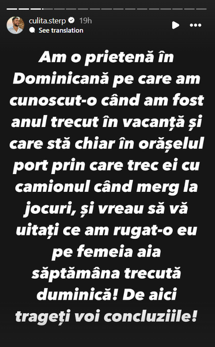 Postarea făcută de Culiță Sterp pe Instagram