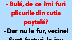 BANC | "Bulă, de ce îmi furi plicurile din cutia poștală?"