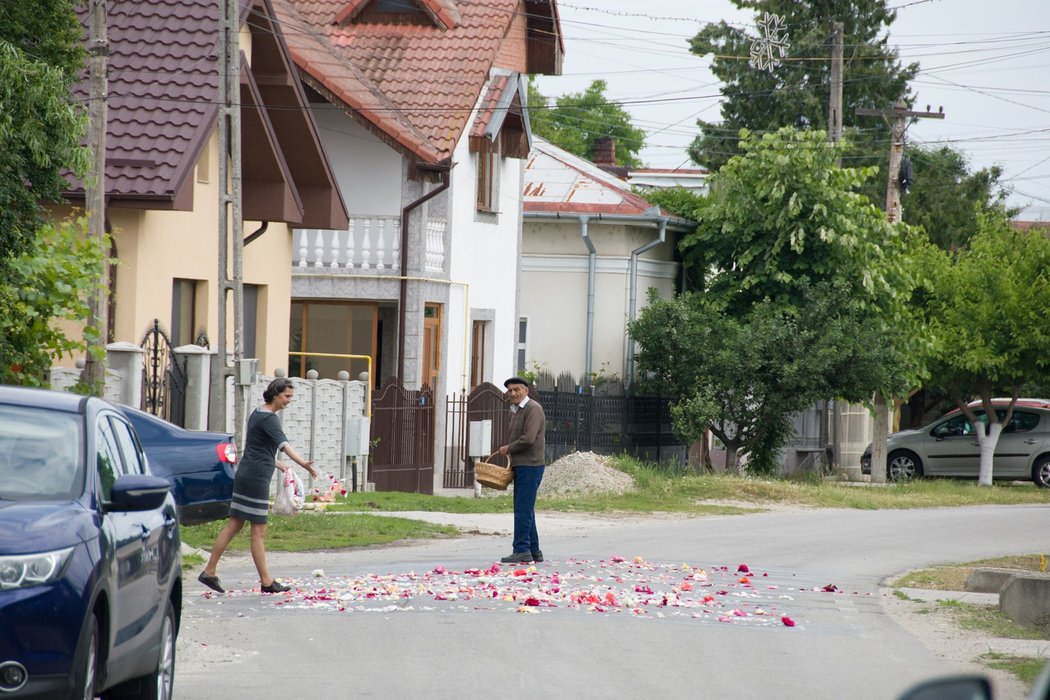 Sătenii au pregătit cu grijă covorul de flori pentru episcop