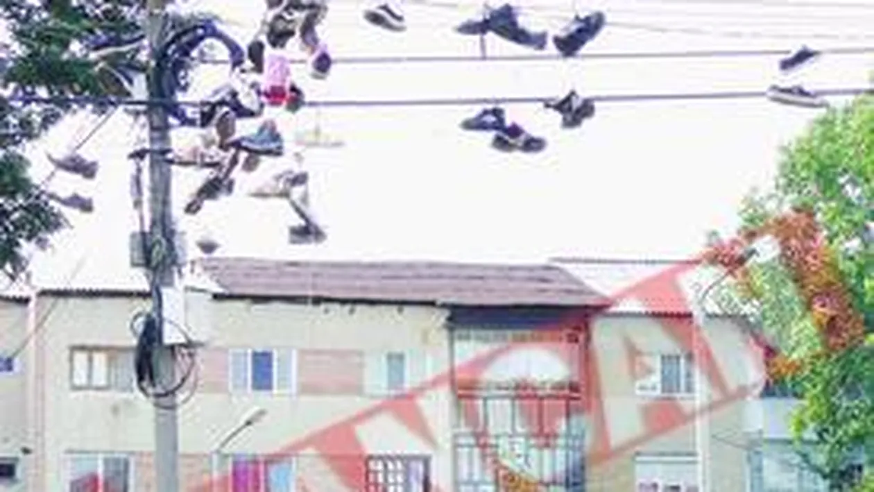 Expozitie de Adidasi pe firele electrice