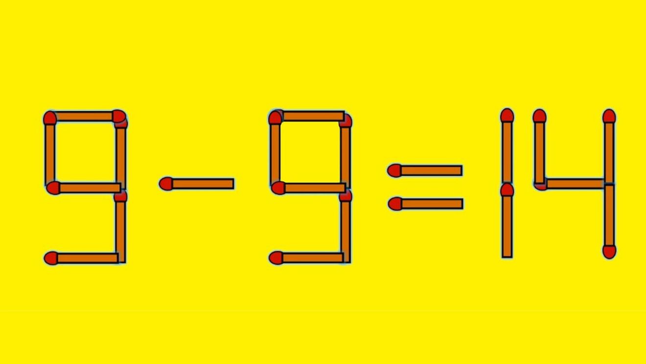 Test IQ cu chibrituri | Mutați un singur băț, pentru a corecta 9 - 9 = 14