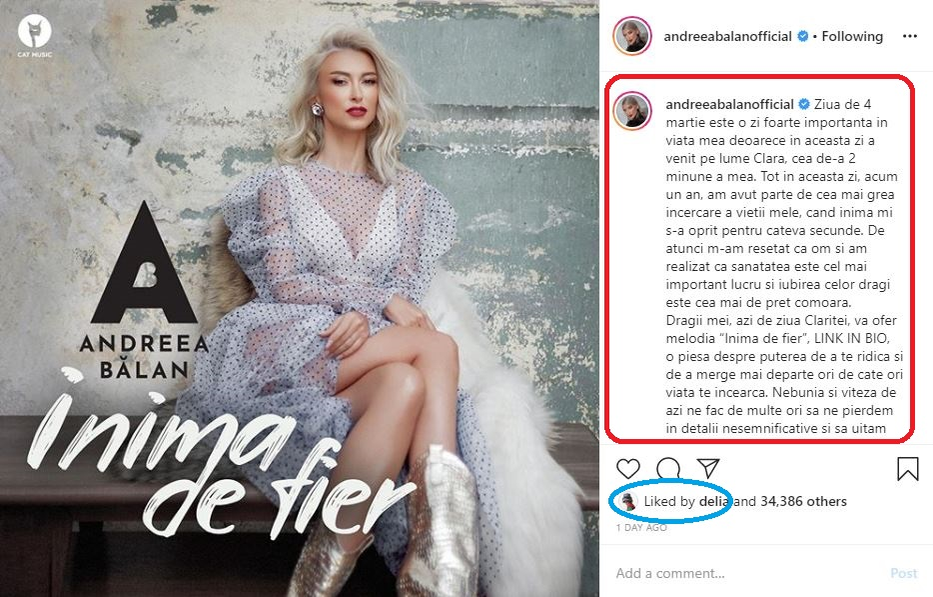 Reacția Andreei Marin după ce Andreea Bălan și-a pus sufletul pe tavă în noua melodie, Inimă de Fier