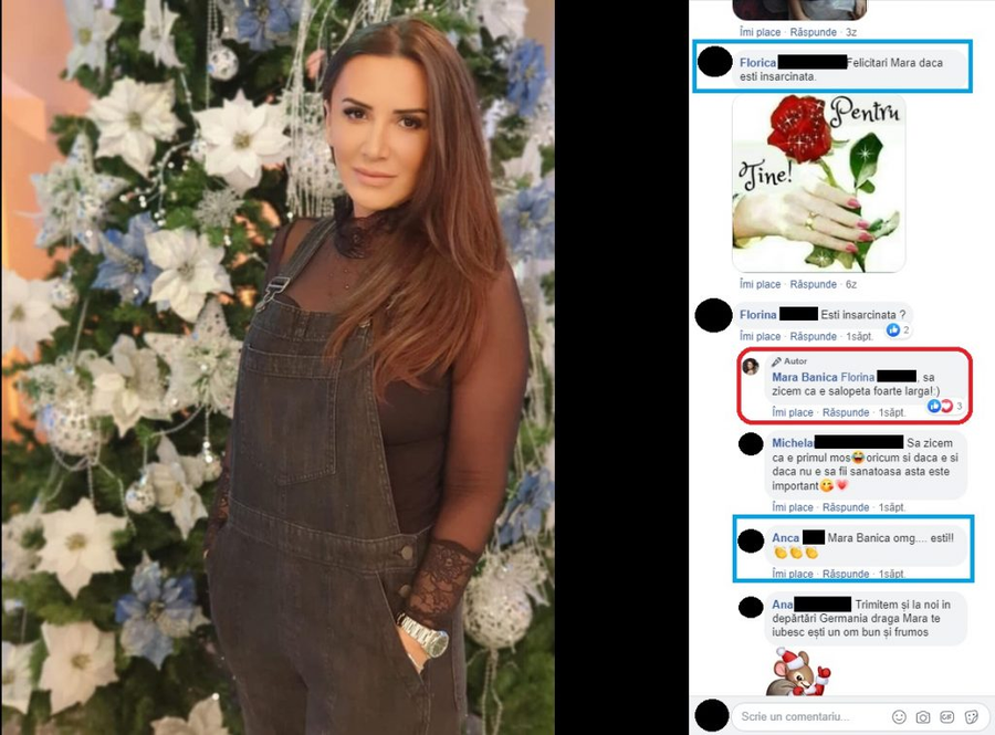 Mara Bănică a răspuns uneia dintre numeroasele fane care au întrebat-o dacă este gravidă © Facebook