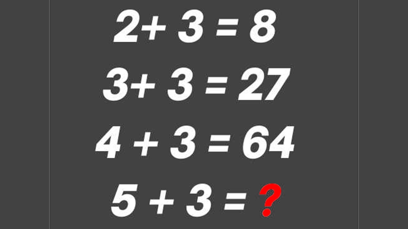 Test IQ pentru genii | Dacă 2+3=8, 3+3=27 și 4+3=64, cât este 5+3=?