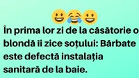 Bancul zilei. Ce îi spune o blondă soţului în prima lor zi de la căsătorie