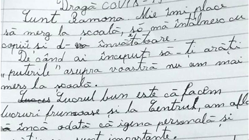 Scrisoarea emoționantă a Ramonei, fetița dintr-un centru de plasament: ”Dragă COVID-19, te rog…”