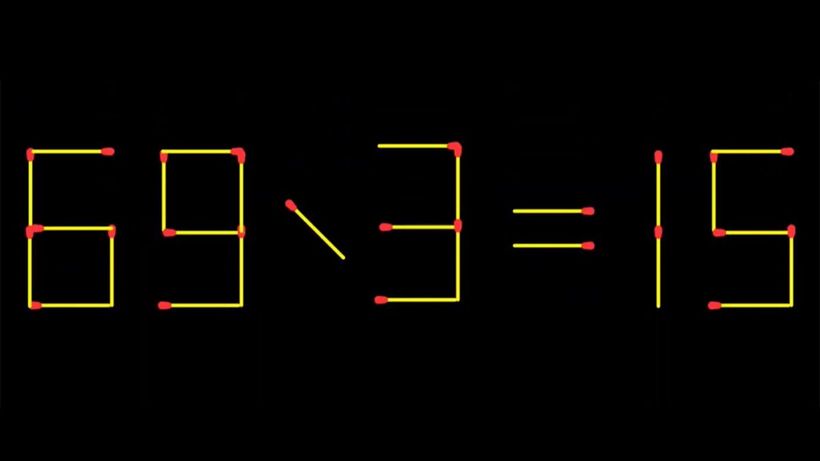 Test IQ exclusiv pentru genii | 69 / 3 = 15 este greșit. Pentru a corecta egalitatea, mutați 2 chibrituri