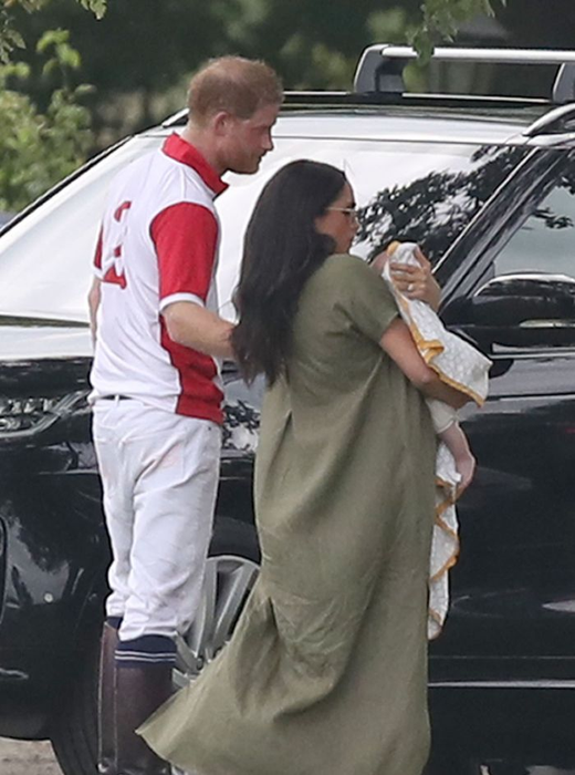 The Duke and Duchess of Sussex with their son Archie as they the King Power Royal Charity Polo Day at Billingbear Polo Club, Wokingham, Berkshire. July 10, 2019