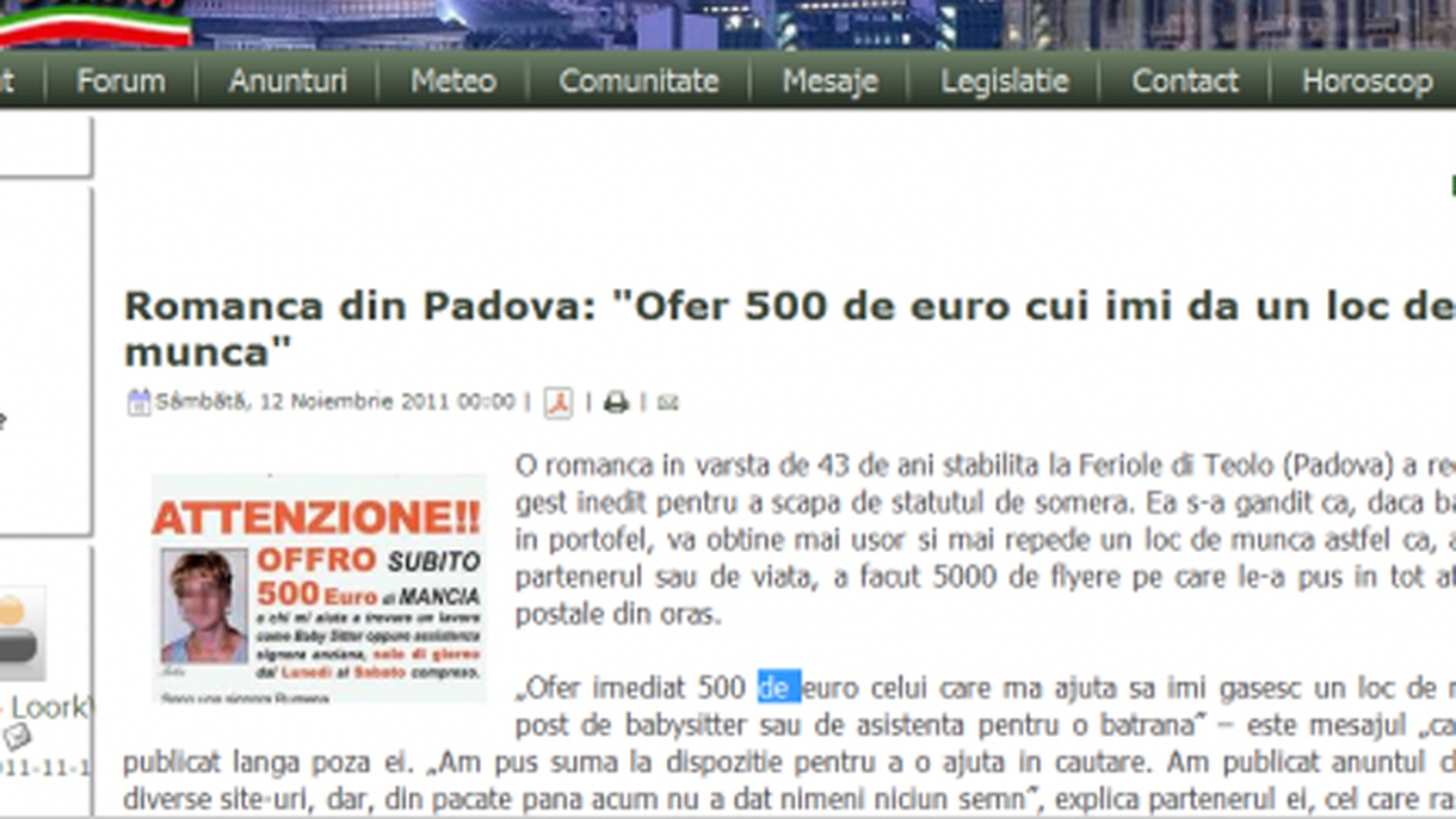 O romanca din Italia ofera 500 de euro celui care ii gaseste ceva de munca!