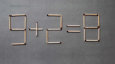 TEST IQ | Mutați un singur chibrit pentru a corecta: 9 + 2 = 8