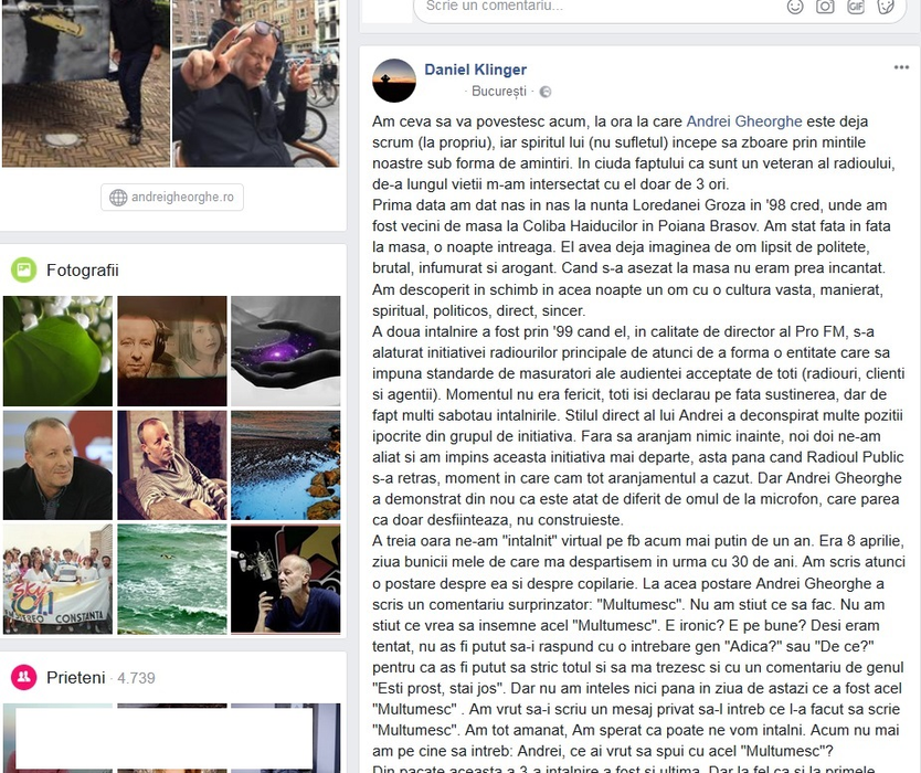 Andrei Gheorghe, comentariu neașteptat la postarea unui fost coleg care a scris câteva rânduri despre bunica lui moartă: „Nu am înțeles nici până în ziua de astăzi”