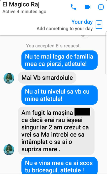 Bodyguard-ul îi transmite interlopului să nu-i mai ameninţe familia