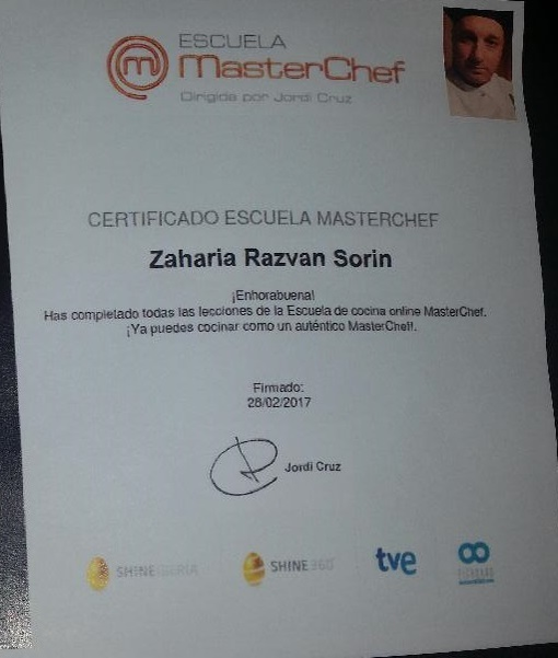 Răzvan Sorin Zaharia este primul român care a obţinut titlul de Masterchef în Spania