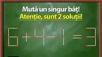TEST IQ | Mutați un singur băț ca să obțineți o egalitate corectă! Sunt 2 soluții și doar geniile le descoperă pe ambele