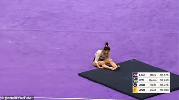 Imagini șocante la un concurs sportiv! O gimnastă și-a rupt ambele picioare în timpul unui exercițiu la sol