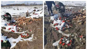 Imagini greu de privit! Mormântul unei fetiţe din Făgăraş, vandalizat în timpul unei petreceri în cimitir. FOTO