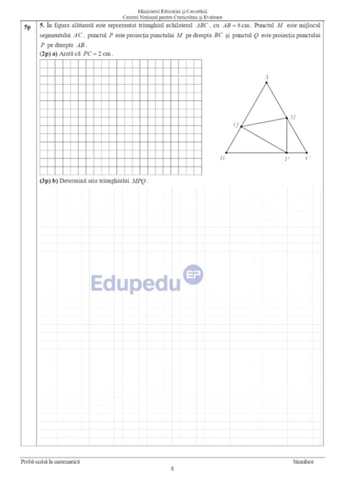 Simulare Evaluarea Națională 2026 subiectele la Matematică. Sursa foto: EduPedu